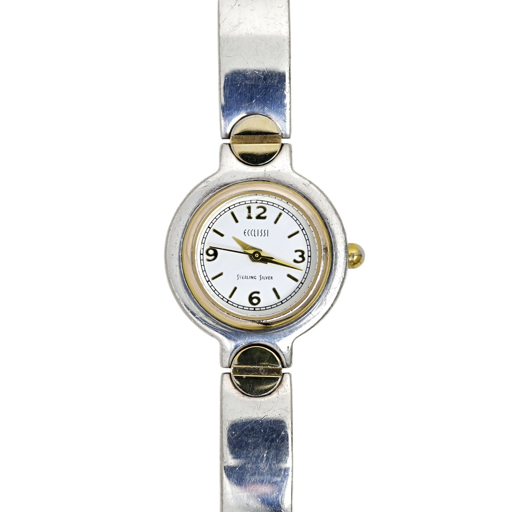 Ecclissi Vintage Solid Sterling Silver Ladies Two Tone Wrist Watch 1990s